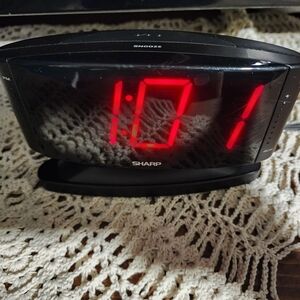 Sharp Black Digital Alarm Clock with Red Display